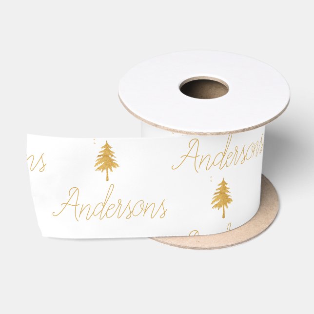 Elegantes White Gold Familienname Herzmuster Satinband (Spule)