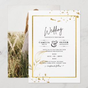 Elegantes White & Gold Foto Einladung zur Hochzeit