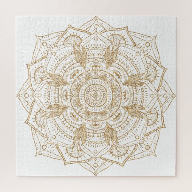 Elegantes White & Gold Mandala Handgezeichnetes De (Vertikal)
