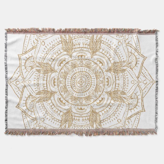 Elegantes White & Gold Mandala Handgezeichnetes De Decke (Vorderseite)