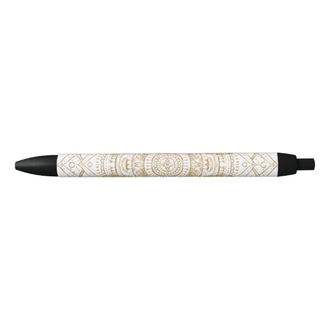 Elegantes White & Gold Mandala Handgezeichnetes De Kugelschreiber (Vorderseite)