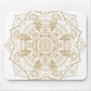 Elegantes White & Gold Mandala Handgezeichnetes De Mousepad