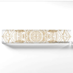 Elegantes White & Gold Mandala Handgezeichnetes De Namensplakette