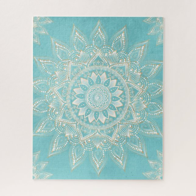 Elegantes White Gold Mandala Sky Blue Design (Vertikal)