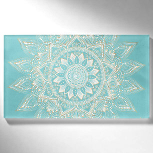 Elegantes White Gold Mandala Sky Blue Design Namenschild
