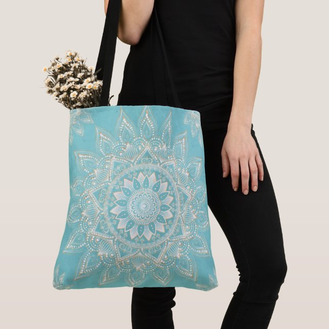 Elegantes White Gold Mandala Sky Blue Design Tasche (Von Nahem)