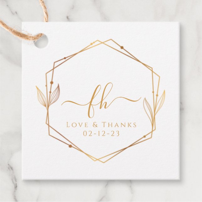 Elegantes White Gold Mit Monogramm Danke für Ihre  Geschenkanhänger (Vorderseite)