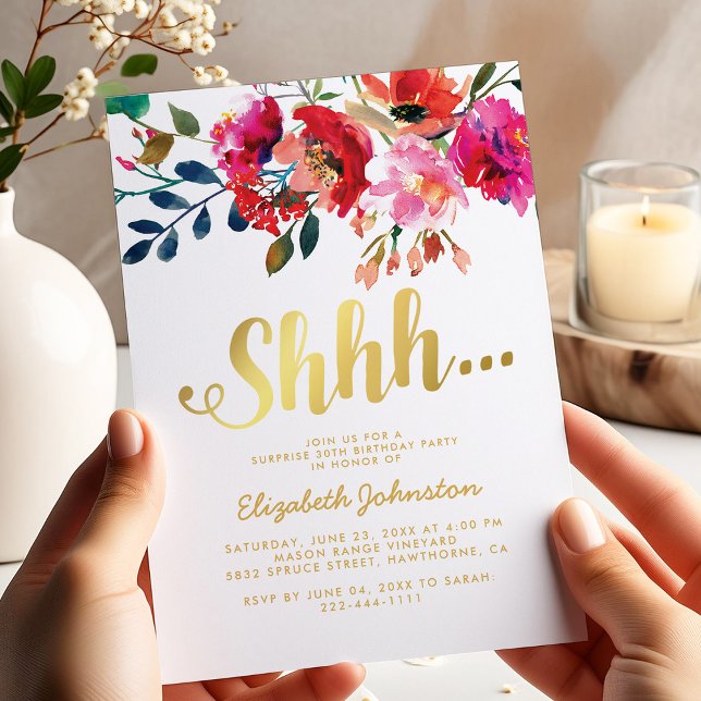 Elegantes White-Gold-Überraschungs-Party Einladung (Von Creator hochgeladen)