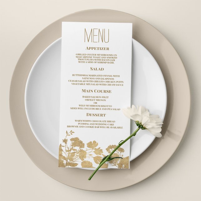 Elegantes White Gold Wildblume Luxus-Menü Hochzeit Programm (Elegant white gold wildflower luxury Wedding Menu)