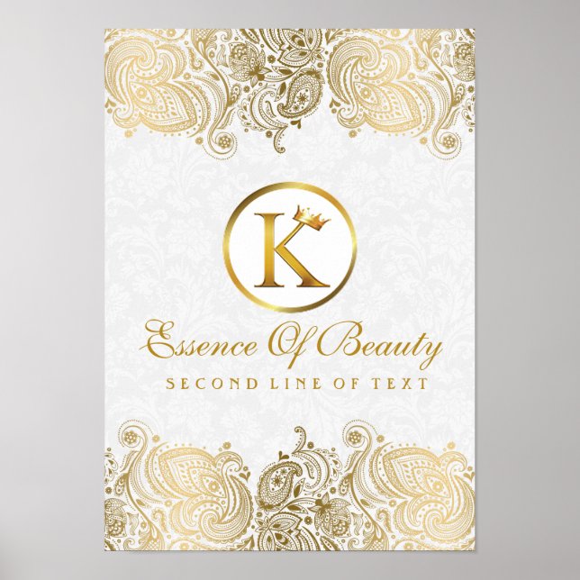 Elegantes White & Golden Paisley Lace Poster (Vorne)