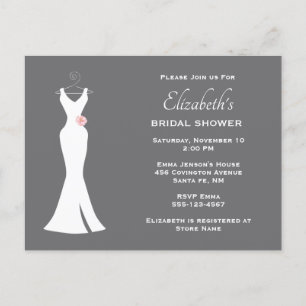 Elegantes White Gown auf Gray - Stilvolle, einfach Einladungspostkarte