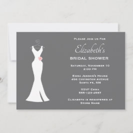 Elegantes White Gown auf Gray Stylish Simple Brida Einladung