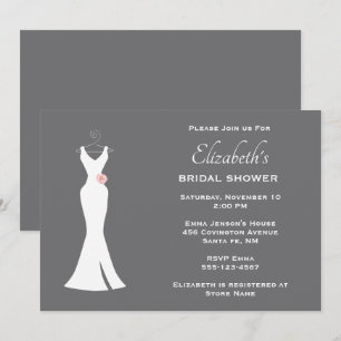 Elegantes White Gown auf Gray Stylish Simple Brida Einladung