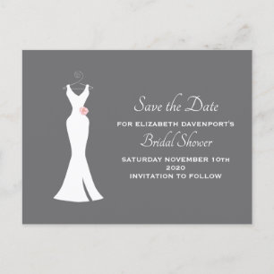 Elegantes White Gown on Gray - Stilvoll Save the D Einladungspostkarte