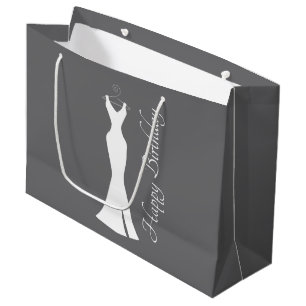 Elegantes White Gown on Gray - Stilvolle Geburtsta Große Geschenktüte