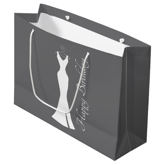 Elegantes White Gown on Gray - Stilvolle Geburtsta Große Geschenktüte (Vorderseite Schrägansicht)