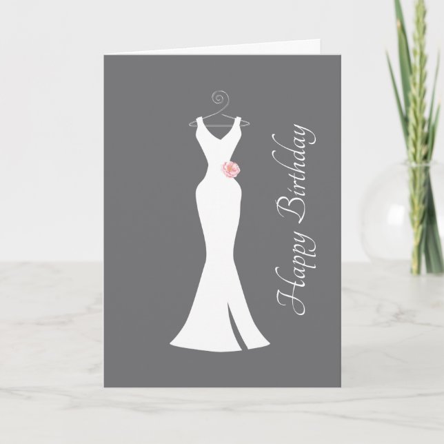 Elegantes White Gown on Gray - Stilvolle Geburtsta Karte (Vorderseite)