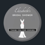 Elegantes White Gown on Gray - Stilvolles Brautpar Magnet<br><div class="desc">Brautparty danke Ihnen Magnet mit einem klassisch grauen Hintergrund. Eine grafische Abbildung eines eleganten weißen Gewindels,  das an einem Kleiderbügel hängt. Das einfache minimalistische Design.</div>