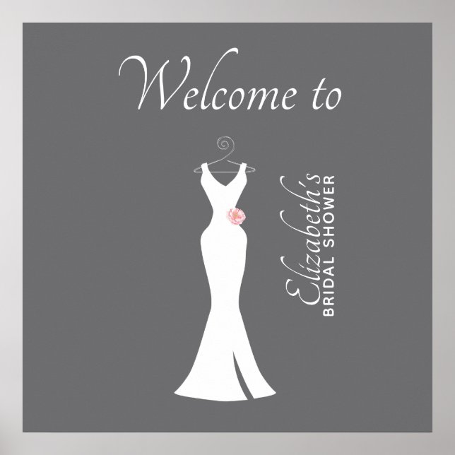 Elegantes White Gown on Gray - Stilvolles Brautpar Poster (Vorne)
