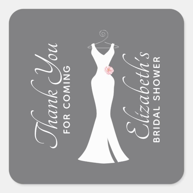 Elegantes White Gown on Gray - Stilvolles Brautpar Quadratischer Aufkleber (Vorderseite)
