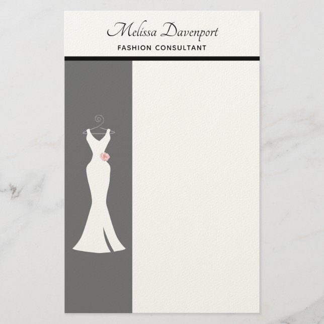 Elegantes White Gown on Gray - Stilvolles, einfach Briefpapier (Vorderseite)