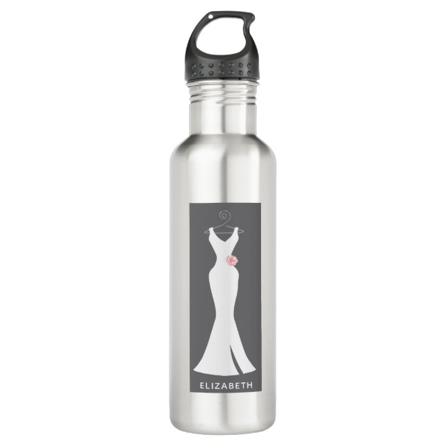 Elegantes White Gown on Gray - Stilvolles, einfach Edelstahlflasche (Vorderseite)
