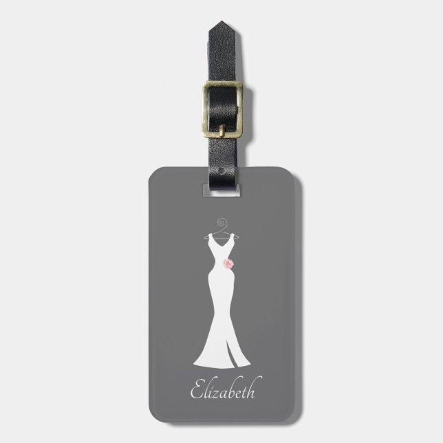 Elegantes White Gown on Gray - Stilvolles, einfach Gepäckanhänger (Vorderseite vertikal)