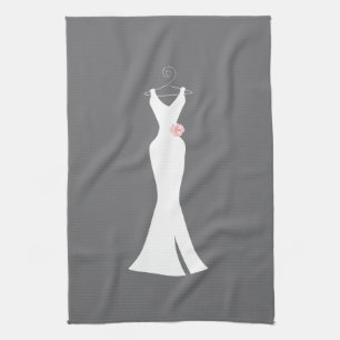 Elegantes White Gown on Gray - Stilvolles, einfach Geschirrtuch