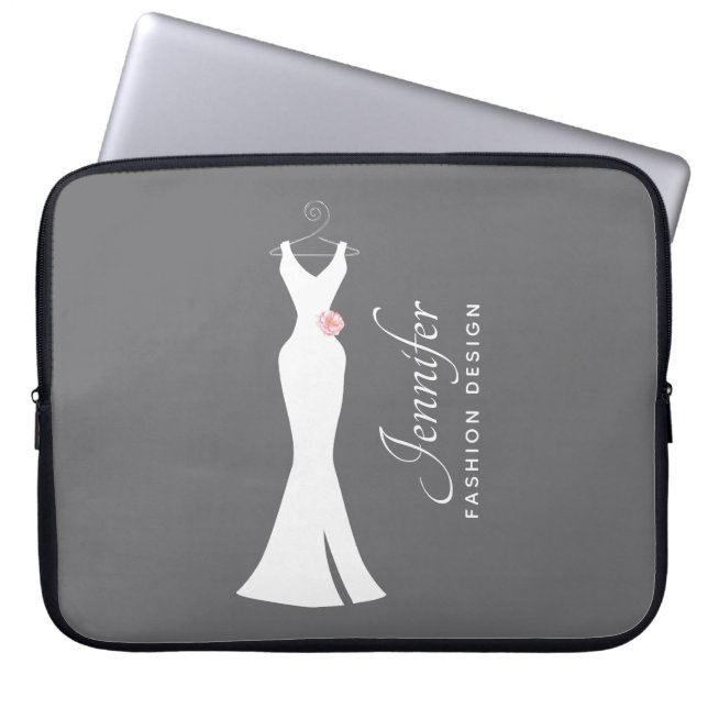 Elegantes White Gown on Gray - Stilvolles, einfach Laptopschutzhülle (Vorderseite)