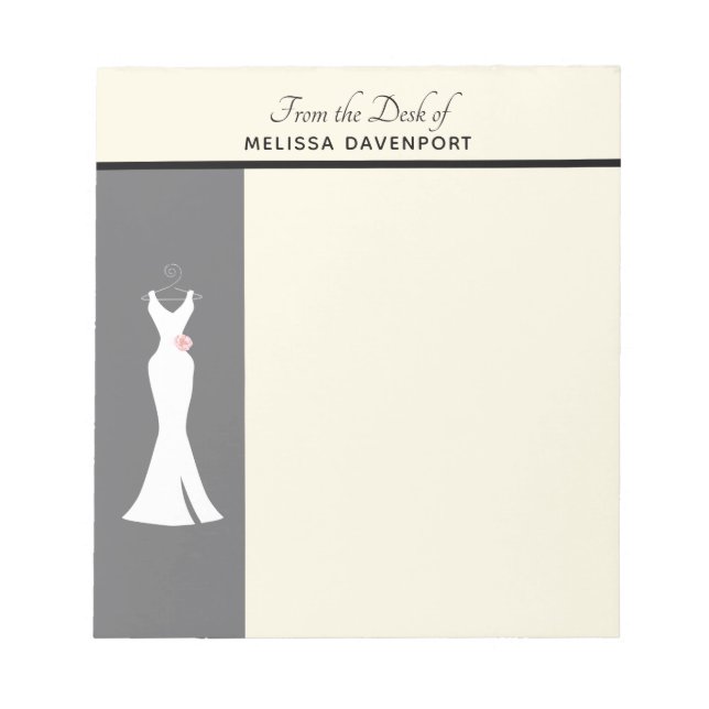 Elegantes White Gown on Gray - Stilvolles, einfach Notizblock (Vorderseite)