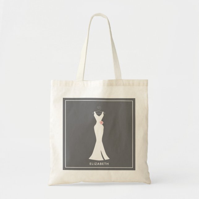 Elegantes White Gown on Gray - Stilvolles, einfach Tragetasche (Vorne)