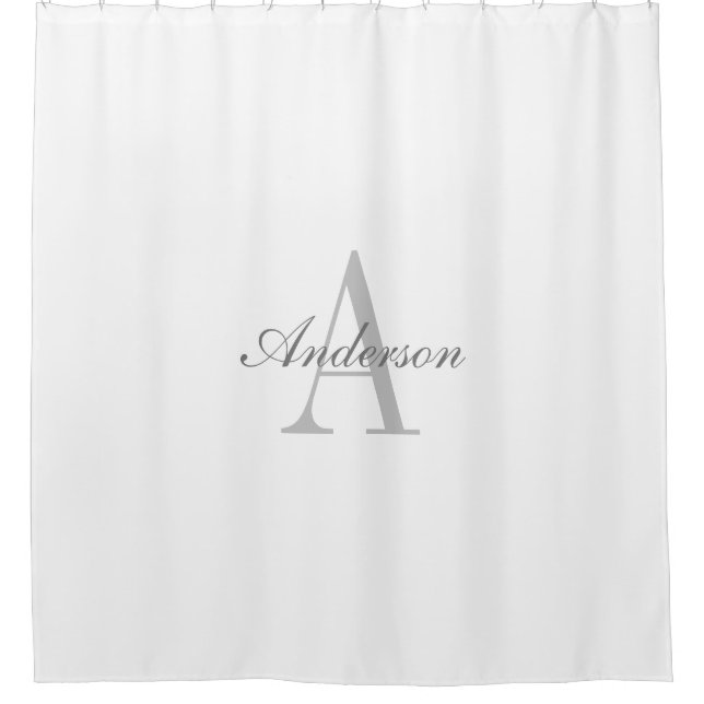 Elegantes White & Gray Monogramm Duschvorhang (Vorderseite)