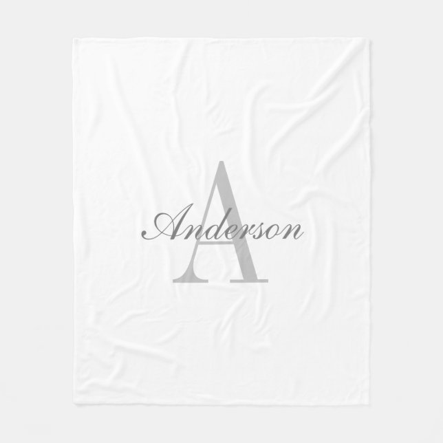Elegantes White & Gray Monogramm Fleecedecke (Vorderseite)