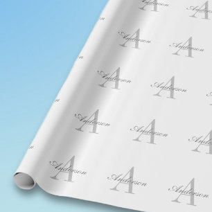 Elegantes White & Gray Monogramm Geschenkpapier
