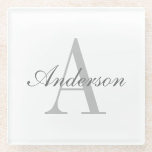 Elegantes White & Gray Monogramm Glasuntersetzer