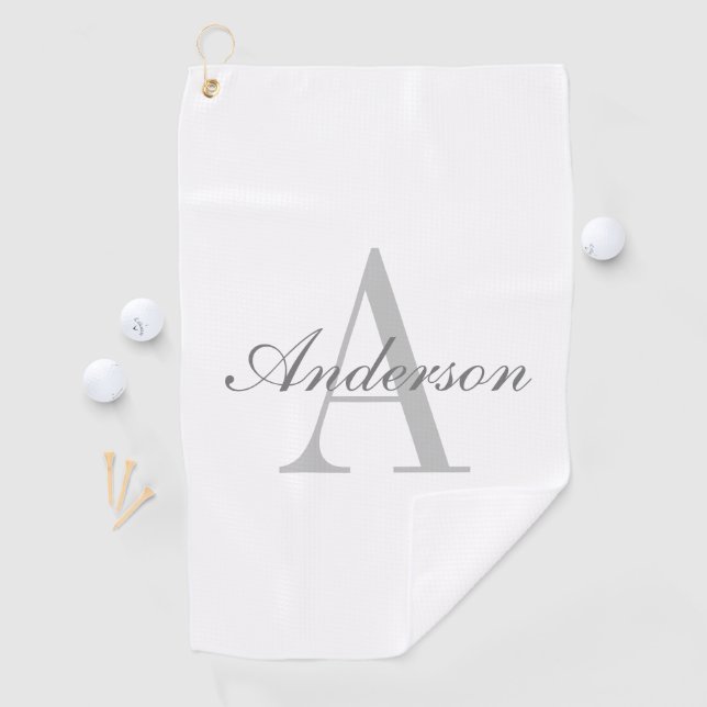Elegantes White & Gray Monogramm Golfhandtuch (Insitu)