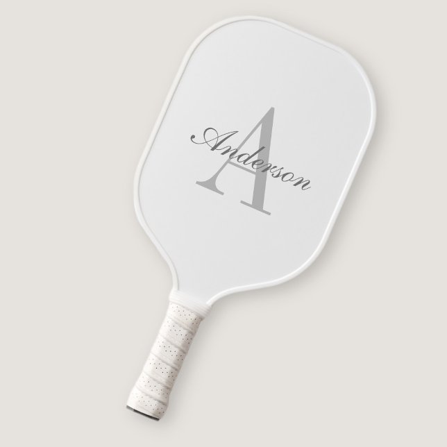Elegantes White & Gray Monogramm Pickleball Schläger (Von Creator hochgeladen)