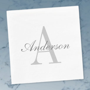 Elegantes White & Gray Monogramm Serviette