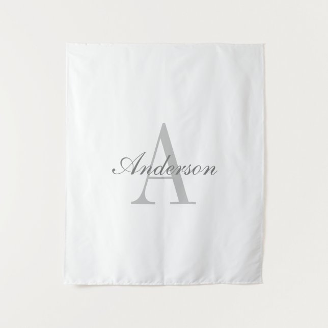 Elegantes White & Gray Monogramm Wandteppich (Vorderseite)