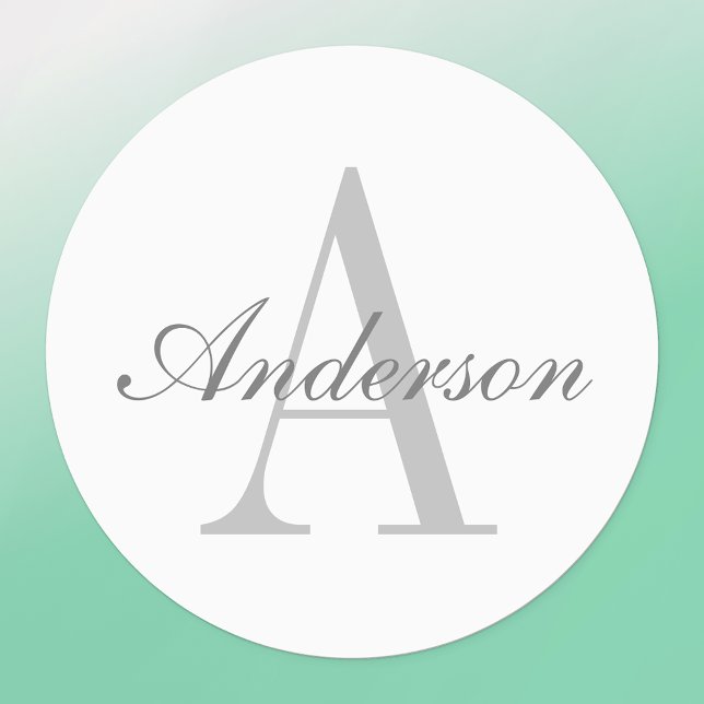 Elegantes White & Gray Monogramm | wasserdicht Etiketten (Von Creator hochgeladen)