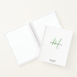 Elegantes White Green Script Monogram Sketchbook Notizbuch