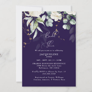 Elegantes White Hydrangea Navy-Brautparty Einladung