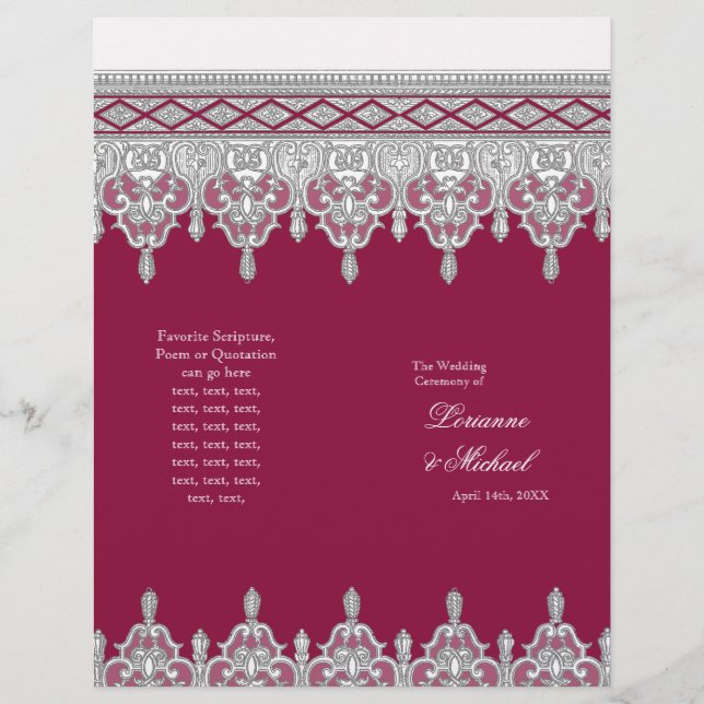 Elegantes White Lace Burgundy feierliches Hochzeit (Vorderseite)