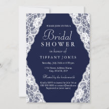 Elegantes White Lace Navy Blue Brautparty Einladun