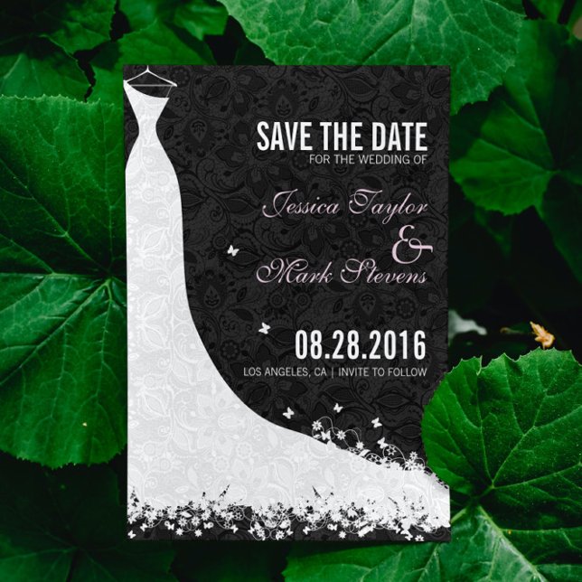 Elegantes White Lace Wedding Dress Save the Date (Von Creator hochgeladen)
