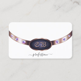 Elegantes White Lila und Rose Gold Jewels Monogram Visitenkarte