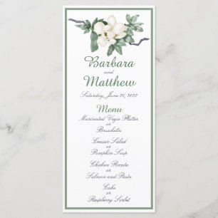 Elegantes White Magnolia Blossom Empfang Menu Menükarte