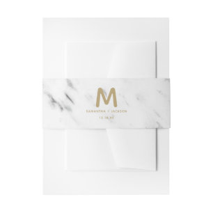 Elegantes White Marble & Gold Foil Wedding Monogra Einladungsbanderole