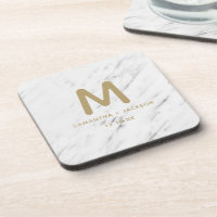 Elegantes White Marble & Gold Foil Wedding Monogra