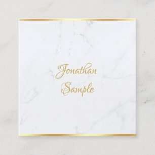 Elegantes White Marble Gold Modernes Skript Templa Quadratische Visitenkarte